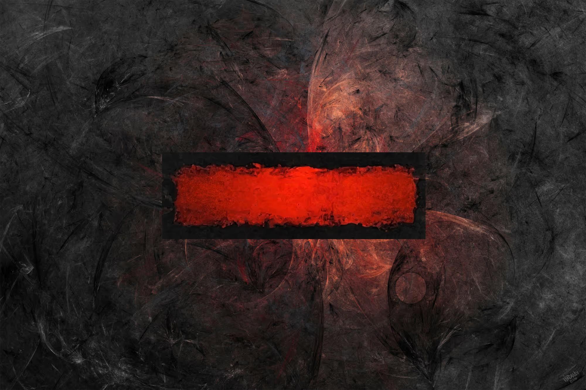 Fire’s Place in Life and Death: an incandescent red horizontal form amid dark, layered textures